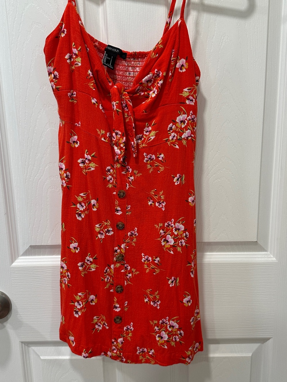 Forever 21 Red Floral Tie-Front Mini Dress